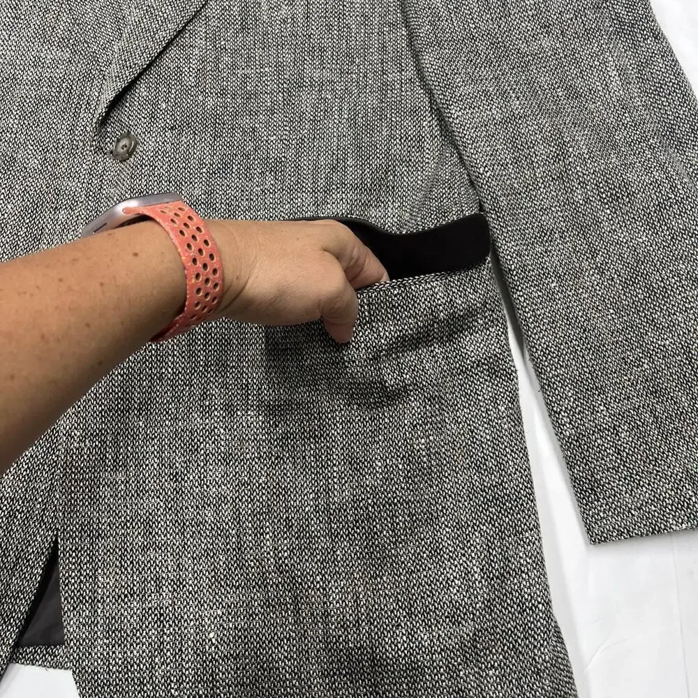 Vintage Towncraft Silk Tweed Blazer Sports Jacket Black Gray Size 40L Preppy